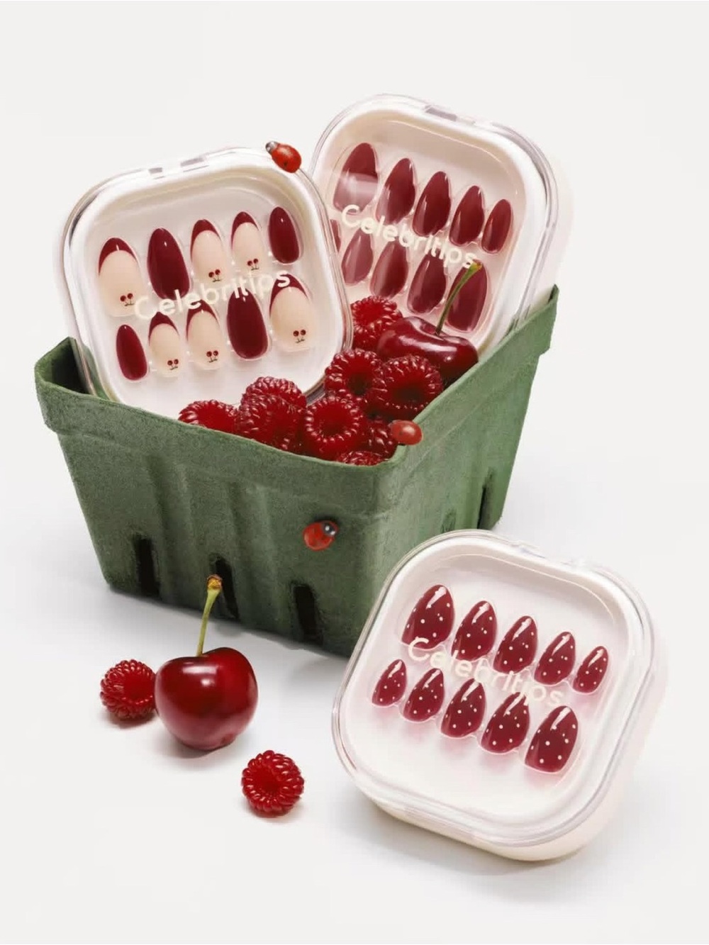 Celebritips “Berry Pie” Press-On Nails | Cherry French Tip | New In Box